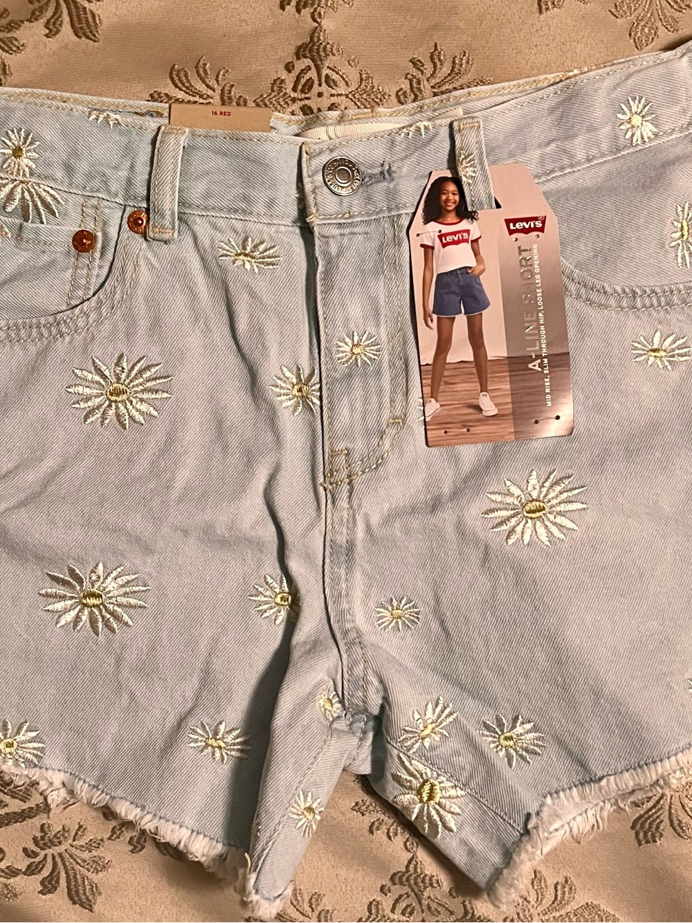 Levi's Light Blue Denim Shorts with Daisy Embroidery